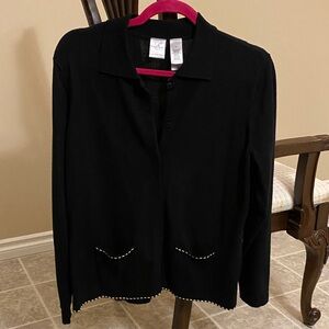 Emma James (A Liz Claybourne Company) Black Cardigan with White Accents